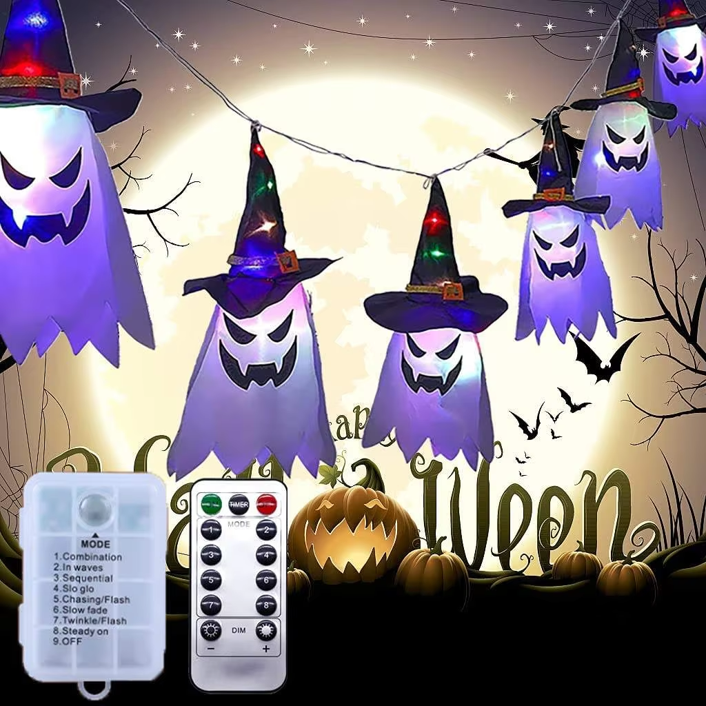 Halloween Ghost LED Light Hanging Party Dress up Glowing Witch Hat Light Horror Prop Home Bar Decoration Halloween String Lights