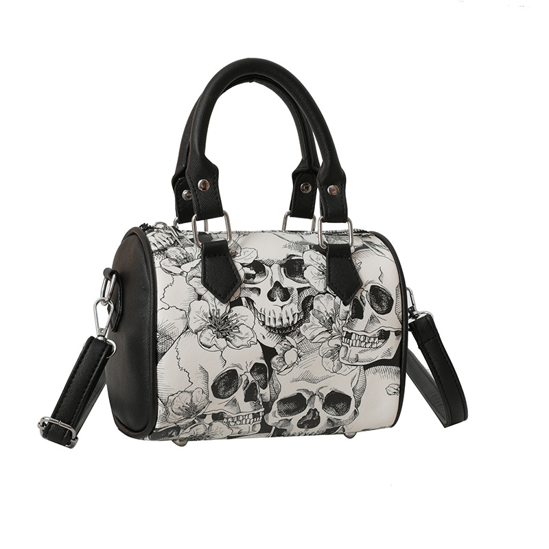 2025 Designer New Boston Women's 3 Niche Skull Print Personality Shoulder Fashion Tote Pillow Bag