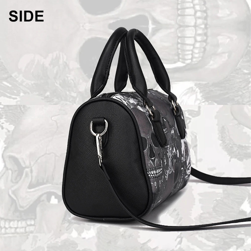 Skull Print Handbag, Halloween PU Crossbody Bag, Gothic Top Handle Purse dh5727163