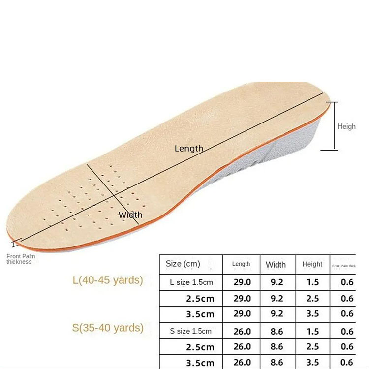 breather sport height increase insole for high 1.5cm 2.5cm and 3.5cm invisible height lift insole inner shoe sole heel height insert