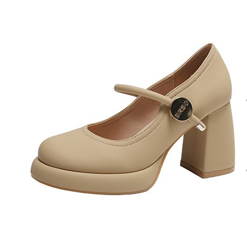 2025 new Dress Classic Mid heeled boat Designer shoe Belt buckle Thick heel high heels Tassels Round head Metal Button women shoes Large