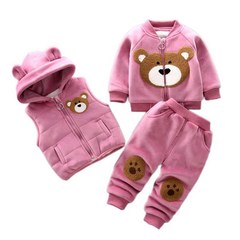 Clothing Sets Autumn Winter Baby Boys Clothes Thick Fleece Cartoon Bear Jacket Vest Pants 3Pcs Cotton Sport Suit For Girls Warm Outfits H241126289E