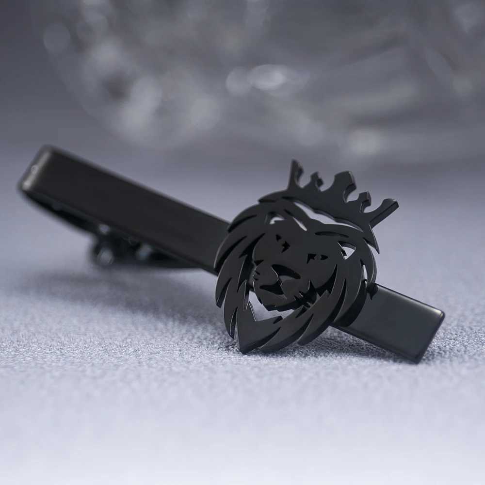 Tangula Punk Crown Lion Tie Clip Stainless Steel Mens Animal Hip Hop Party Accessories Necklace Clip Groom Wedding Jewelry W240907