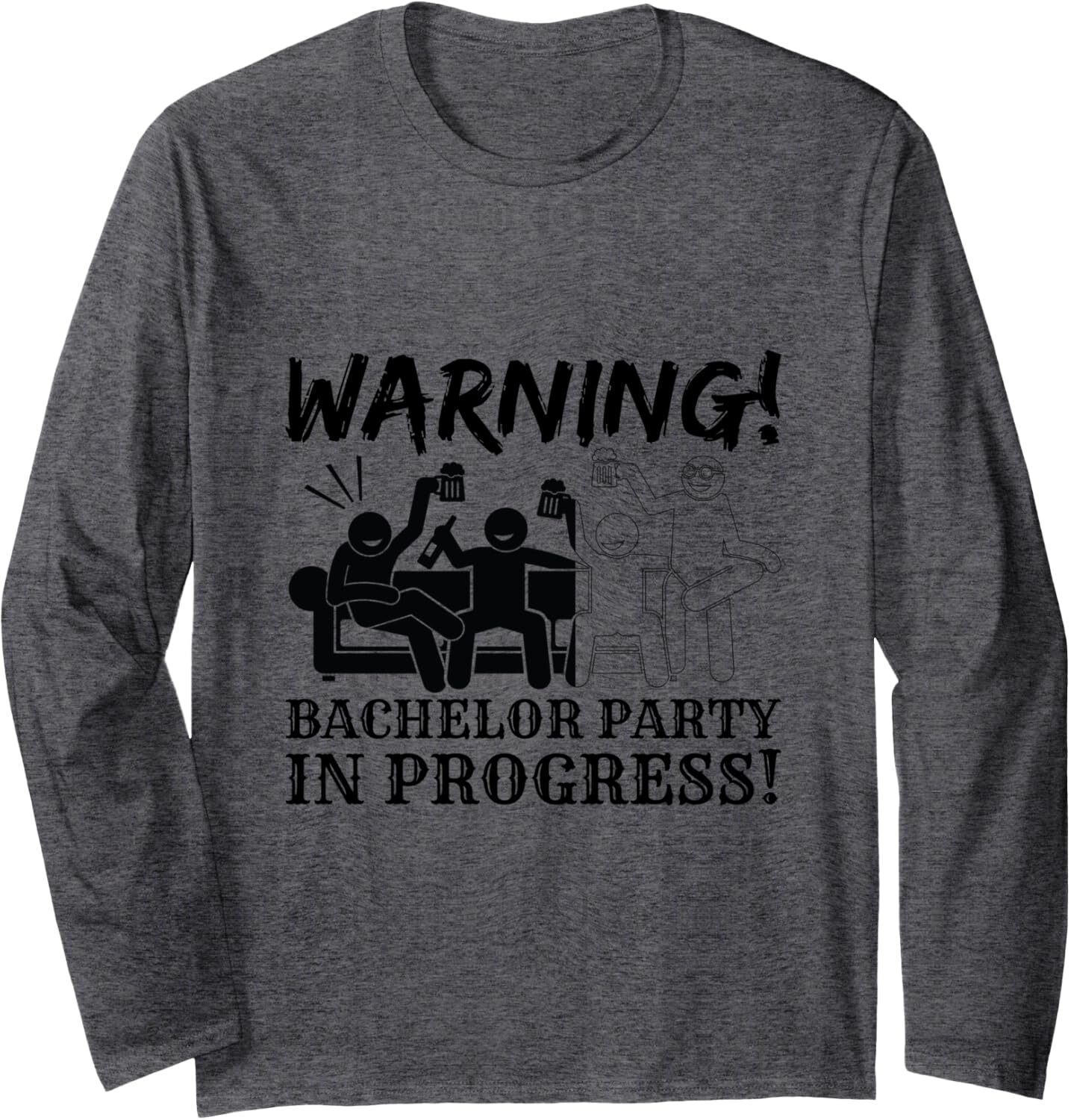 Long Sleeve Shirts for Men sweatshirt Warning Bachelor Party In Progress - Black White Long Sleeve Tee Streetwear Casual tops clothes