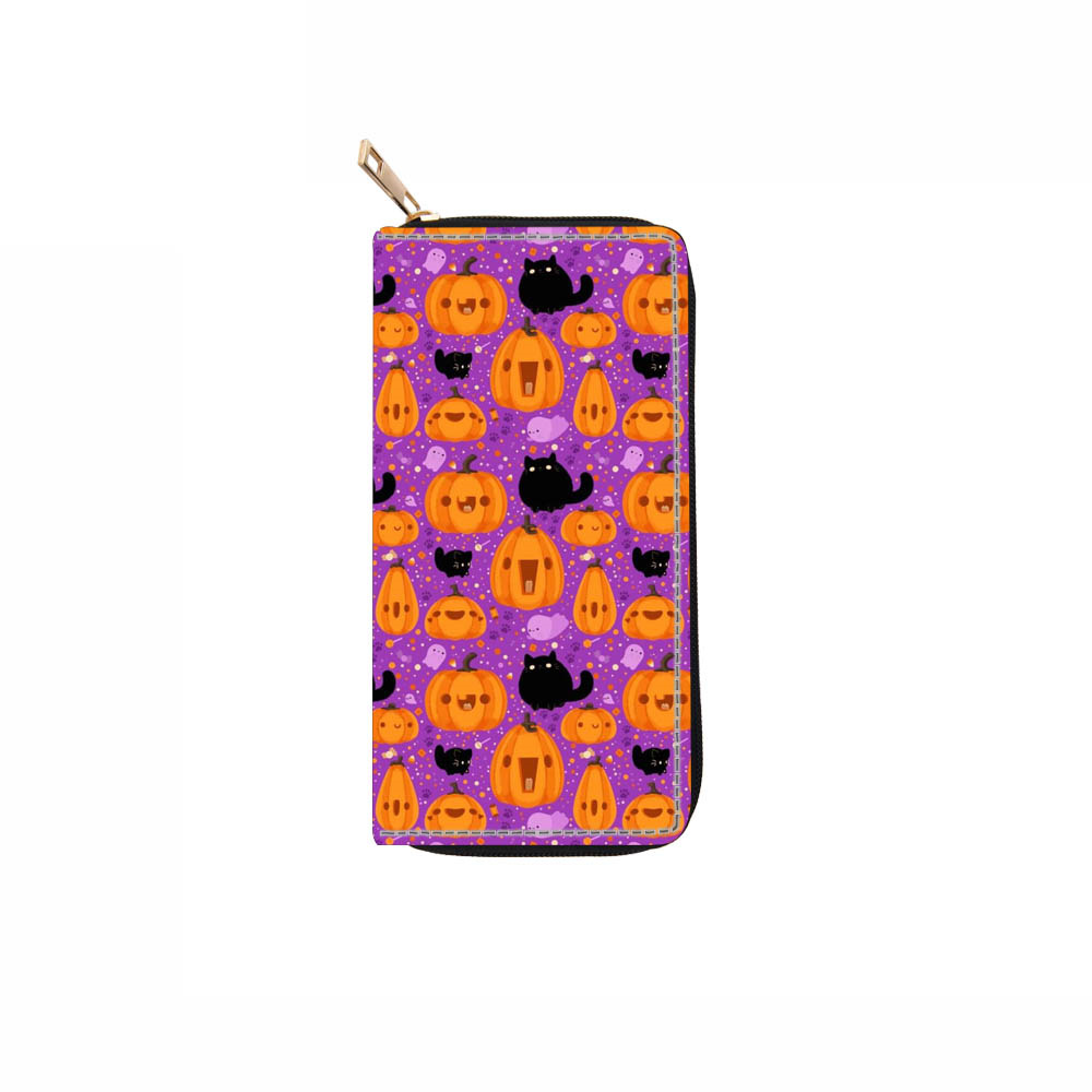 2025 Designer PU Skull 3 Halloween Long Zipper Wallet Pumpkin Handbag Money Clip