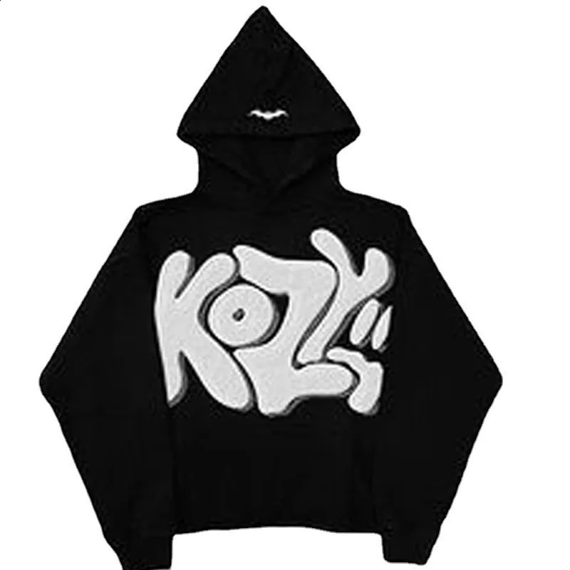 Y2k printed mens hoodie hiphop oversized pocket sweater Harajuku punk streetwear loose zipper 240909