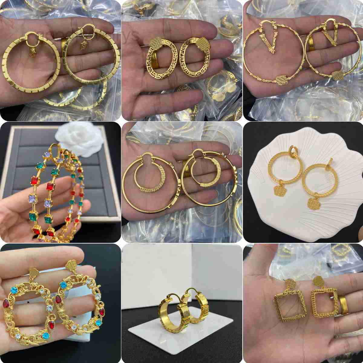 Jewelrys NEW FashionSimple Hoop Huggie Earrings Medusa head portrait Double Circles diamonds women Rivet Greece Meander Pattern ladies Designer Jewelry Hiphop Ro