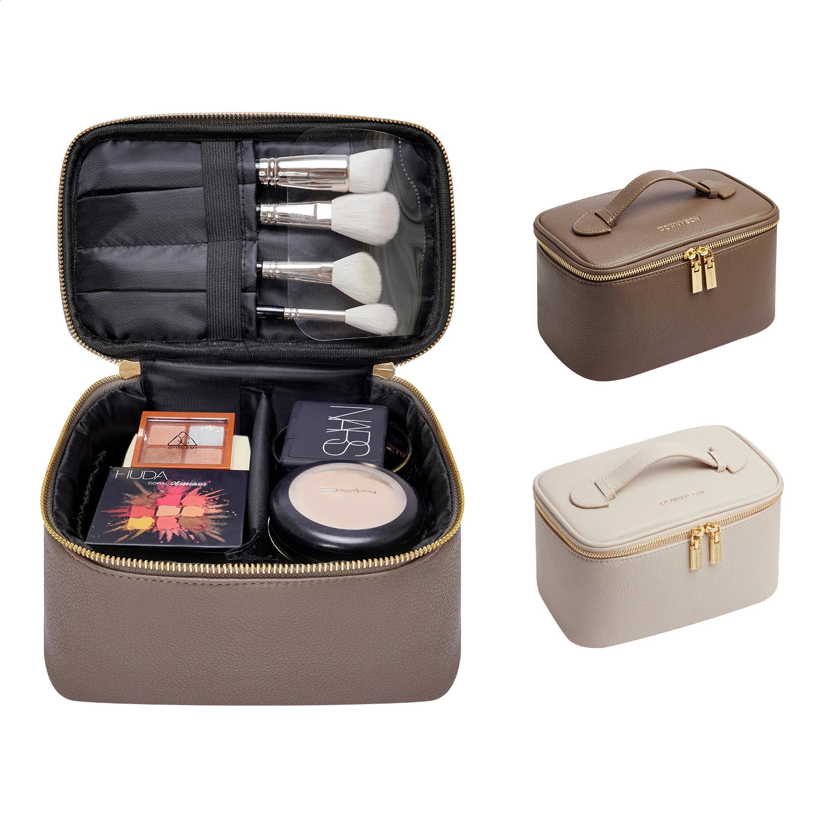 3 Rownyeon High Quality PU Leather Makeup Travel Bag Portable Toiletry Case with Metal Zipper 240904 4