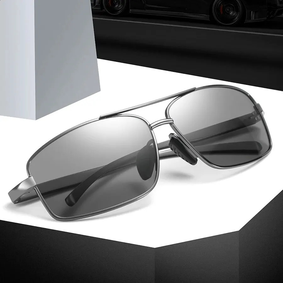 Aluminum magnesium alloy frame pochromic sunglasses for mens driving chameleon sunglasses day and night UV400 glasses 240909