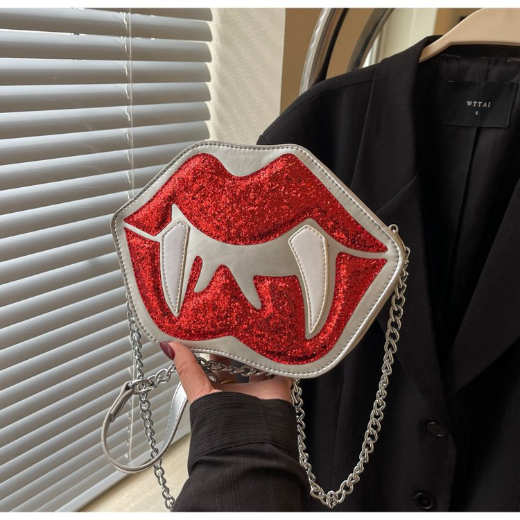 2025 Designer sequined chain New 3 shoulder with contrasting lips crossbody personalized and fashionable travel phone bag