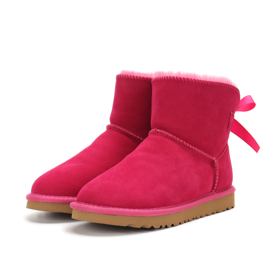48Color miss Topquality ribbon bow Women's mini Luxury Snow Boots with fur Genuine leather Size 35-42