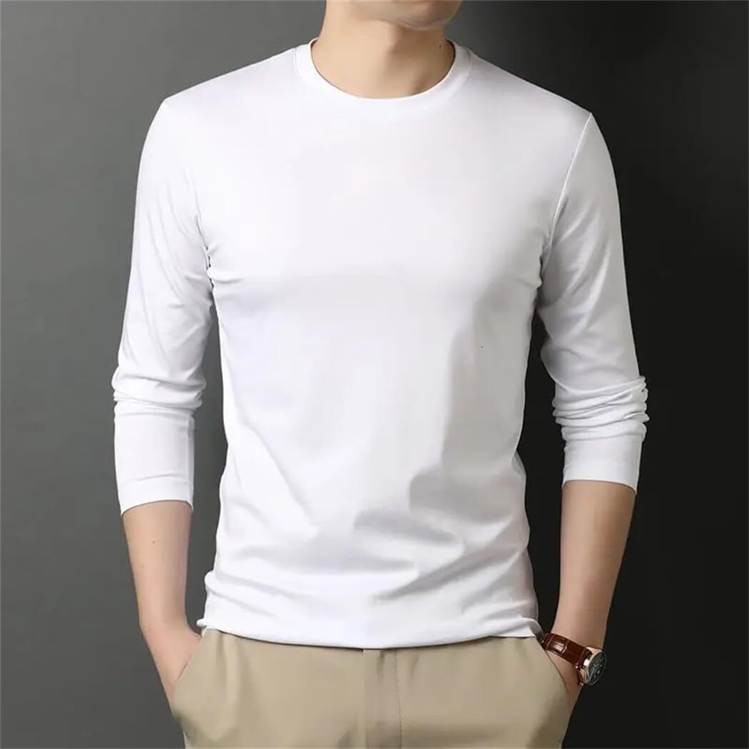 Long Sleeve Shirts for Men sweatshirt Mens Fashion Oversize T-Shirt with Long Sleeves Loose Fit Silk Texture T-Shirts Man T shirt Tee Streetwear Casua