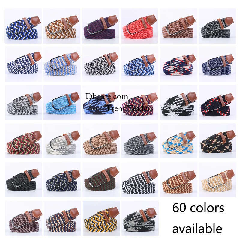 107/120/130cm UNISEX Casual Knitted Pin Buckle Women Belt Woven Canvas Elastic Expandable Braided Stretch Jeans Belts for Men
