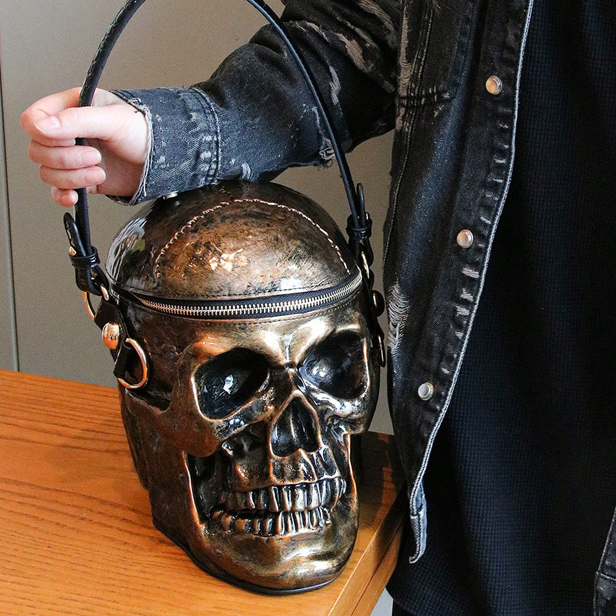 Punk gothic style dark skull tote bag street personality biker hip hop style crossbody bag