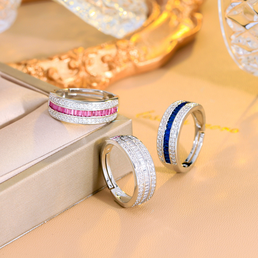 Elegant White Gold Filled Princess Cut Sapphire CZ Wedding Ring for Women - Adjustable Size Eternity Band