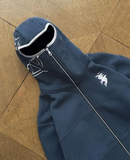 Beaded flower embossed hooded sweatshirt with zipper fashionable street and European American 240909