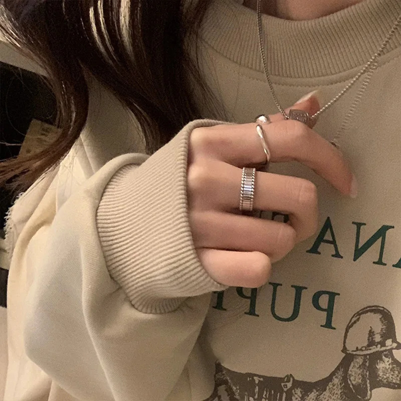 925 sterling silver ring fashionable hip-hop retro couple creative strip Thai silver party jewelry birthday gift 240909