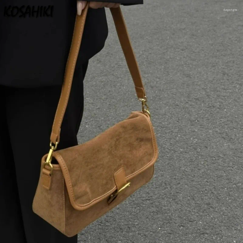 Drawstring 2024 Vintage Simple Streetwear Shoulder Bags Design Fashion All Match Handbag Y2k Aesthetic Casual Underarm Bag Women a86f