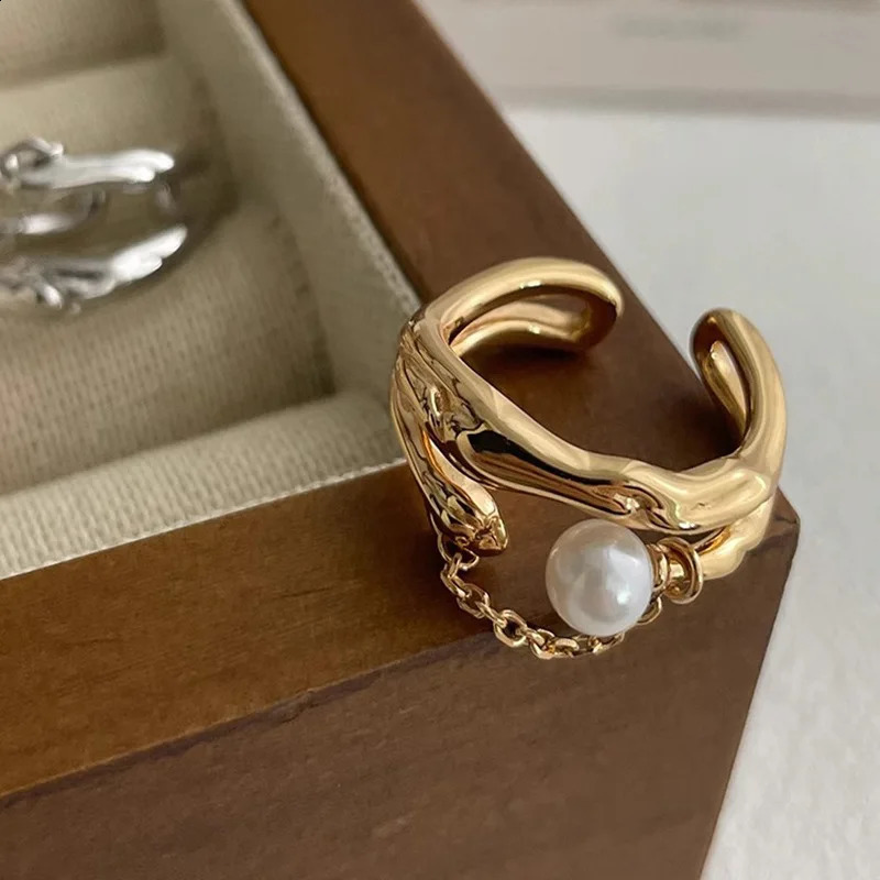 BF CLUB 925 sterling silver ring womens jewelry gold pearl finger open retro handmade ring birthday gift allergy 240909