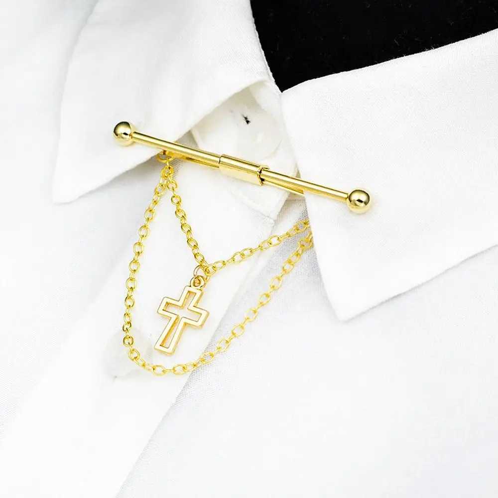 Mens necklace clip necklace clip bar cross fringe chain shirt necklace clip wedding gift set Brooch Lel clip clothing accessories W250111