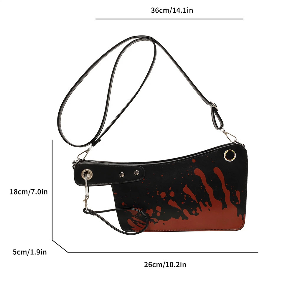 Womens Terrifying Cross body Bag PU Leather Gothic Clutch Wallet Adjustable Shoulder Strap Knife shaped Handbag Halloween Outdoor 240909