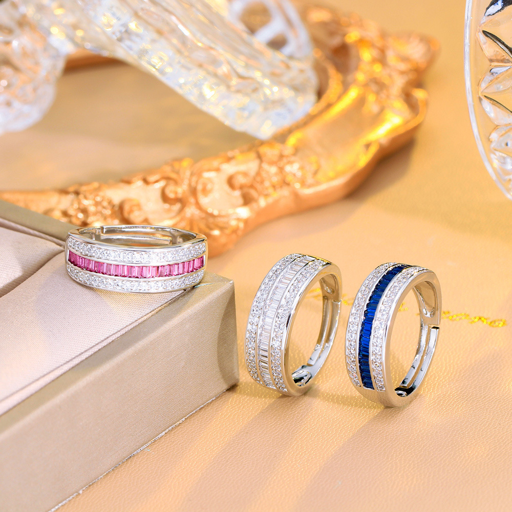 Elegant White Gold Filled Princess Cut Sapphire CZ Wedding Ring for Women - Adjustable Size Eternity Band