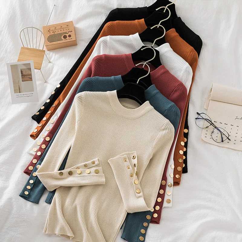 Thick Sweater Long Sleeve Pullover Autumn Winter Clothes Button O Neck Sweater Female Casual Streetwear Knitted Top Soft JumperX2409