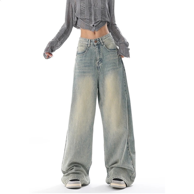 American Vintage Y2K Wide Leg High Waist Straight Jeans Pants Womens Casual Baggy Grunge Streetwear Style Denim Trouser 240821