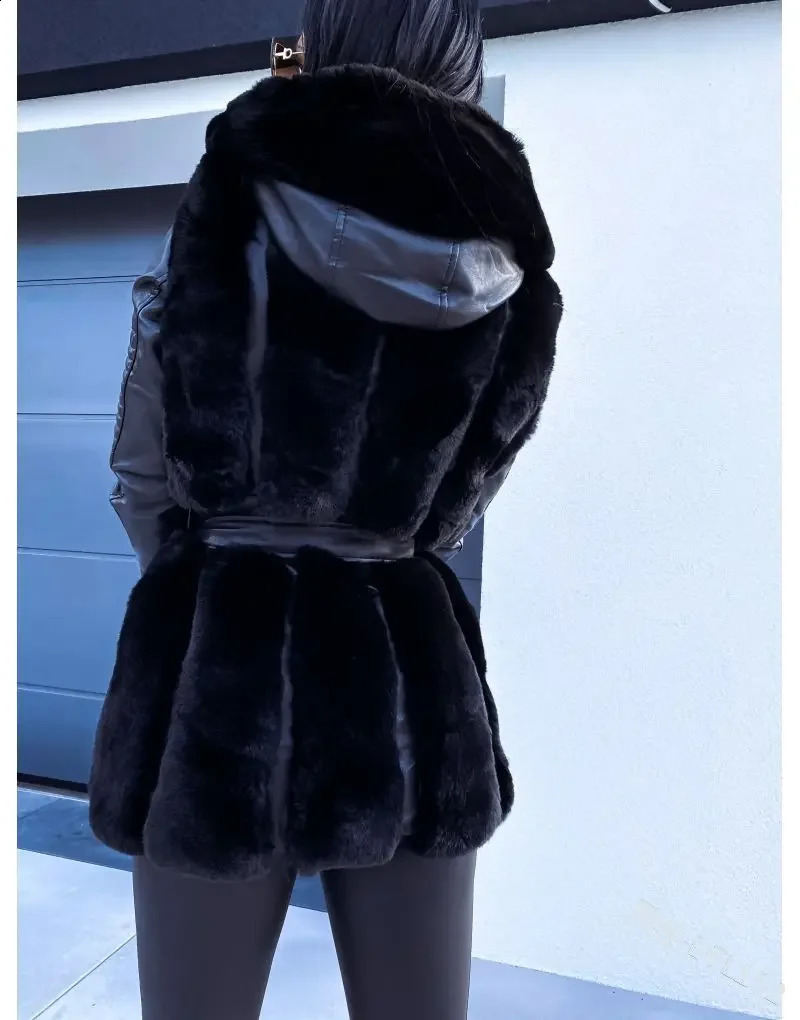 2024 Autumn/Winter Womens Fur Coat with Buckle Solid Color Zipper Jacket Womens Clothing 240909 - view 5