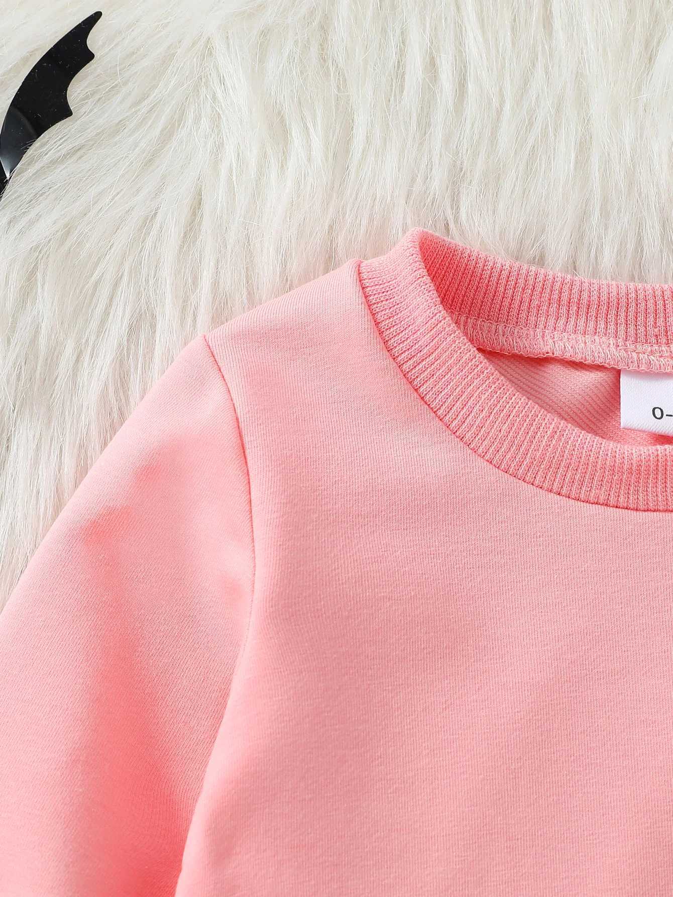 Clothing Sets 2024 2Pcs Baby Autumn/Winter Gilrs Pink Long Sleeve Print Ghost Sweatshirt Set For Halloween Day H241126