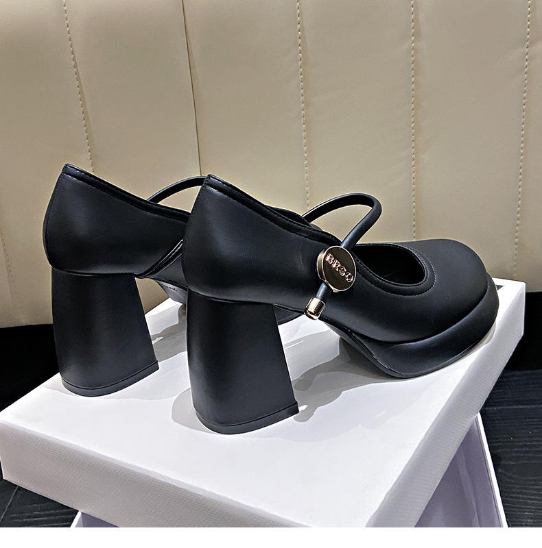 2025 new Dress Classic Mid heeled boat Designer shoe Belt buckle Thick heel high heels Tassels Round head Metal Button women shoes Large