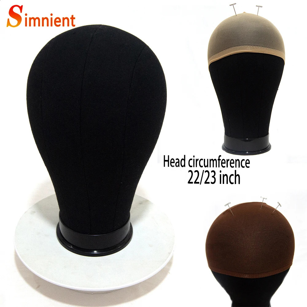 22/23Canvas Block Head With Adjustable Tripod Training Mannequin Head Wig Stand For Wigs Making Hair With T Pin Wig Instal Kit 240907