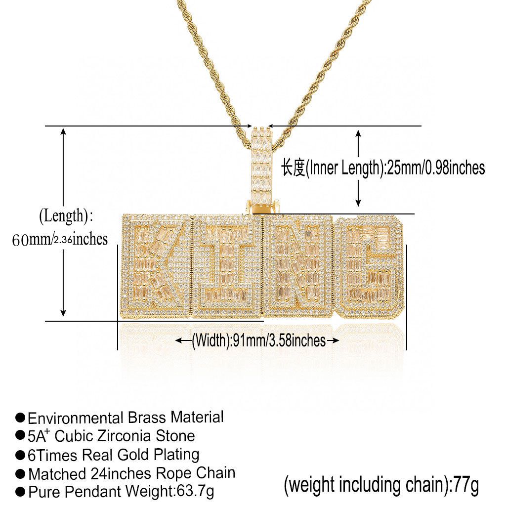 Custom A-Z 26 Letters Suqare Pendant Necklace 5A T Zircon 18k Gold Plated Jewelry