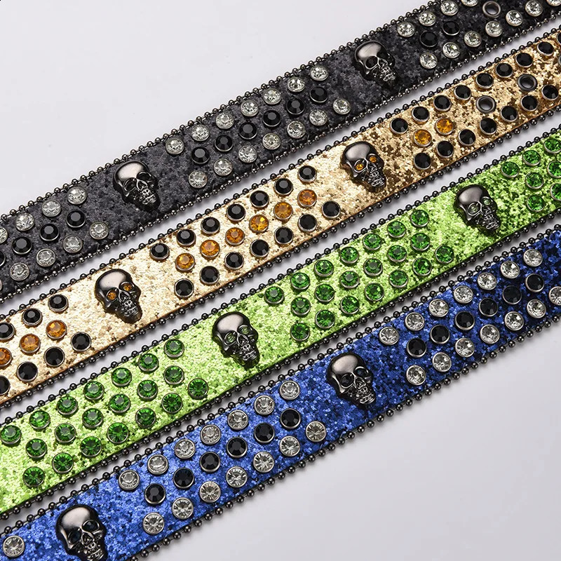 Mens Jeans Rhinestone Dark Skull Head Women Belt Western Denim Shiny Rivet Artificial Diamond Belt Hip Hop Punk Y2k Belt 240903