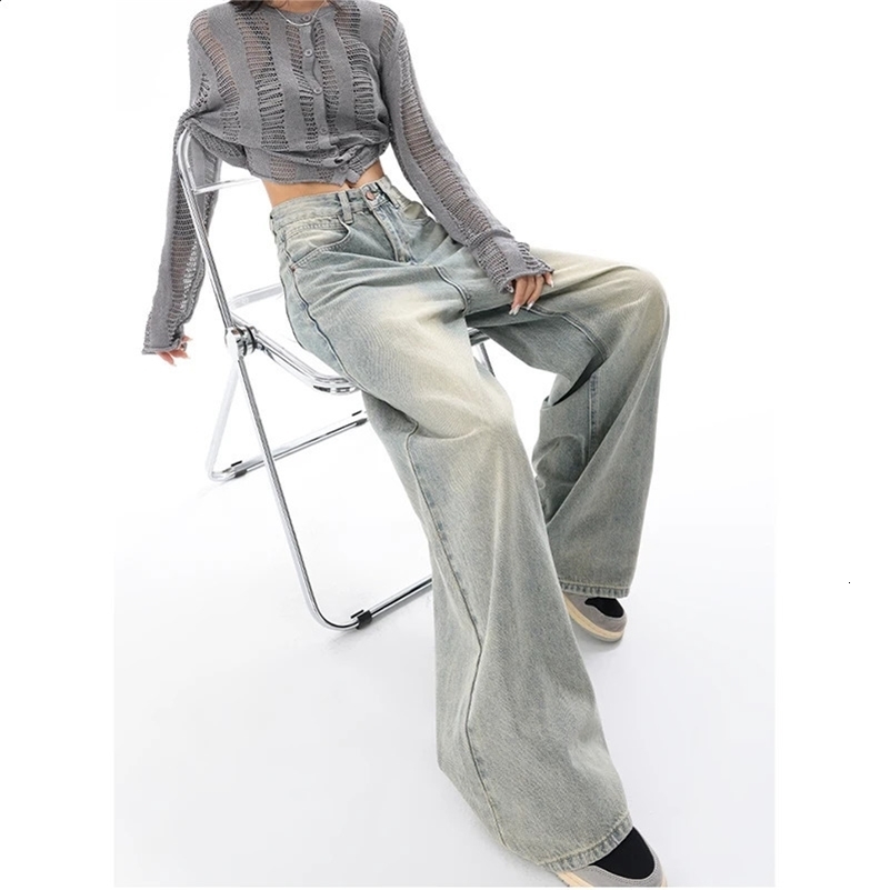 American Vintage Y2K Wide Leg High Waist Straight Jeans Pants Womens Casual Baggy Grunge Streetwear Style Denim Trouser 240821