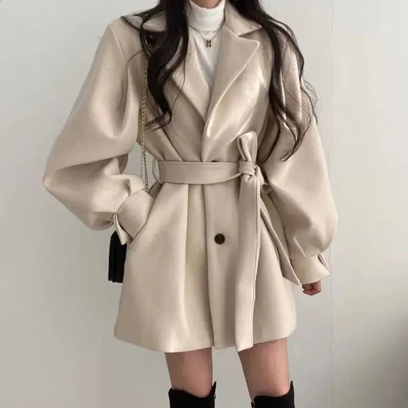 Black wool jacket womens autumn/winter trend mid length Korean style suit collar small wool coat 240909