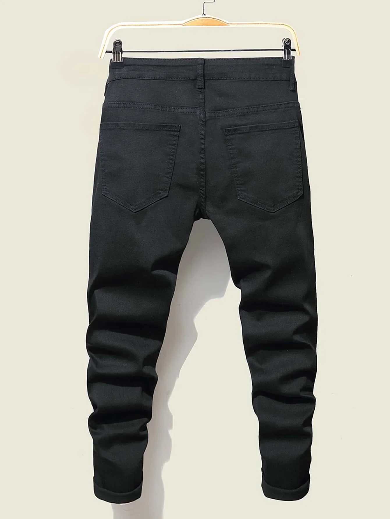 Mens jeans cool ripped skinny jeans stretchy slim denim pants patchwork work hip-hop black blue casual jogging jeans X2410261
