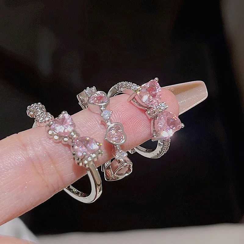 Mole Pink Heart Rings for Women Opening Personality Finger Ring Fashion Sweet Girls Jewelry Wedding Party AccoriesXJ250110