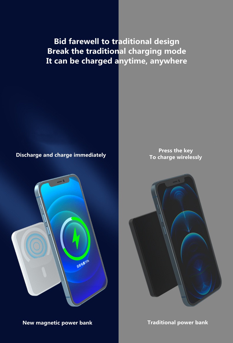 Wireless 5000mAh Mag- Safe Matte Power Bank Fast Charging Portable Charger Magnetic Rechargeable Battery Pack wireless charger