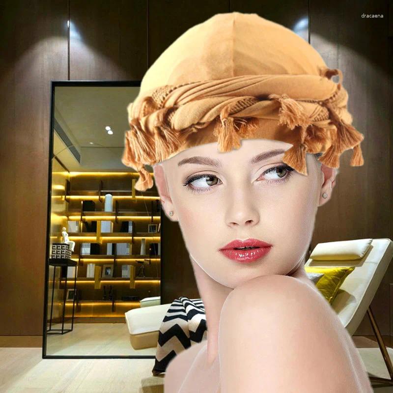 Berets Men Hat Punk Burr Trim Twisted Tail Fringe Cotton Bandana Hop Turban Hats Head Wrap Beanie Cap Solid Color Docker