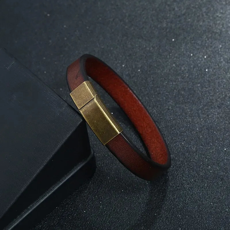 Mens Jewelry Punk Brown Knitted Leather Bracelet Mens Stainless Steel Magnetic Buckle Fashion 20.5cm Bracelet Gift 240909