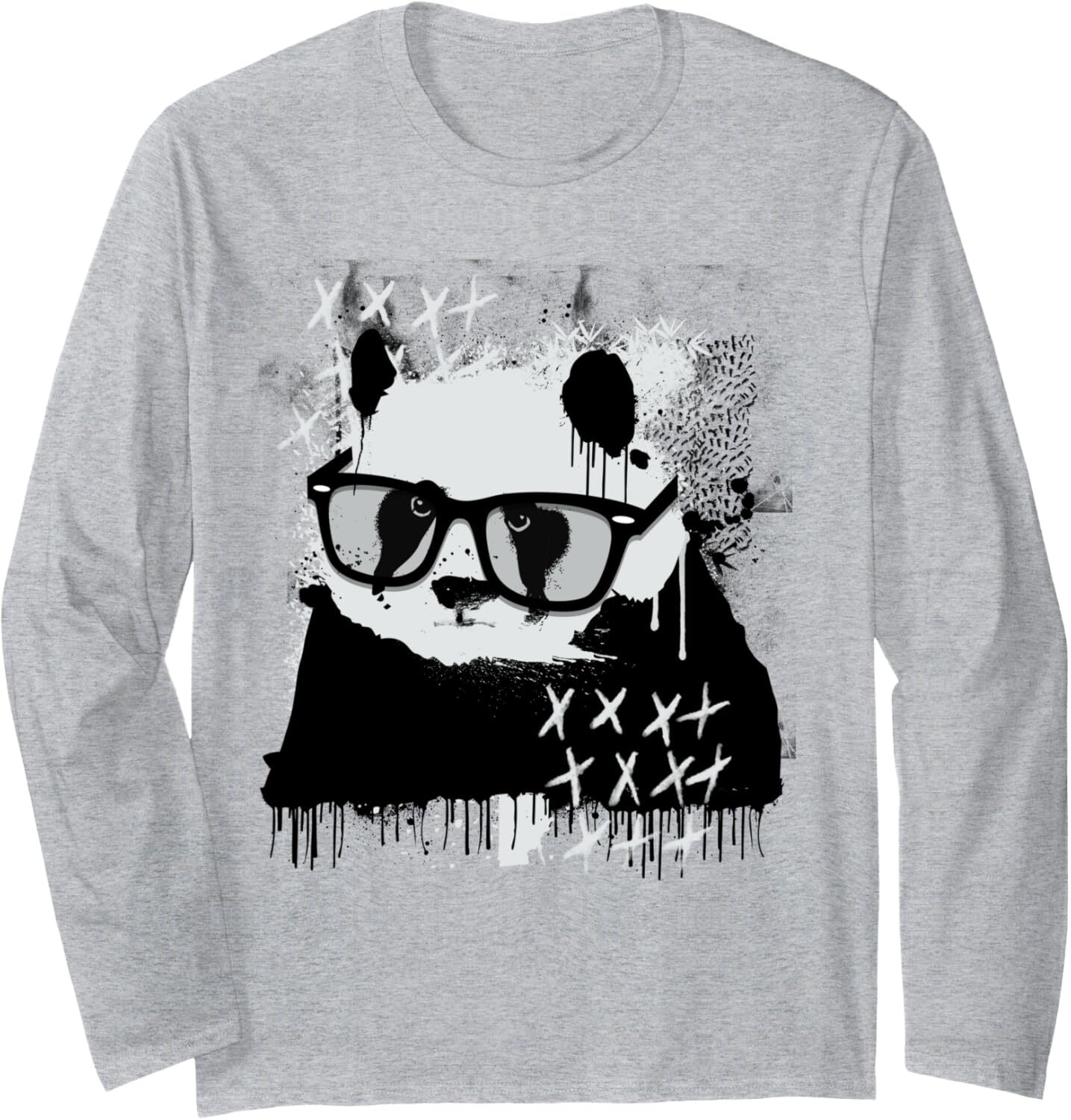 Long Sleeve Shirts for Men sweatshirt Nerdly Panda Paint Unique Animal Nature Gift Long Sleeve Tee Streetwear Casual tops clothes fashion