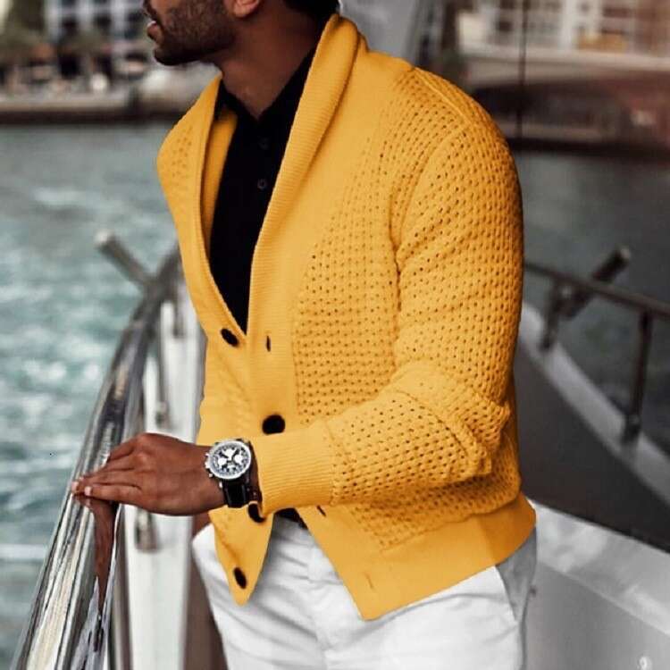 2024 new winter men's casual knitted cardigan jacket long sleeved lapel plus size sweater