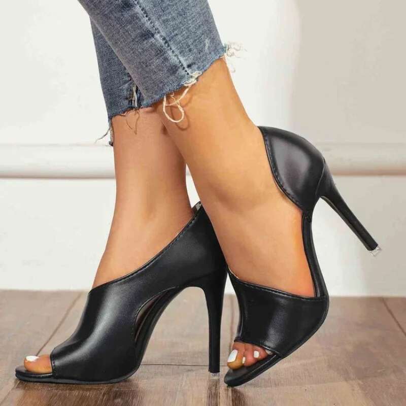 Open Toed Women High Black Pumps Peep Toe Heels Ladies Shoes Talon Femme Sexy Hvt735