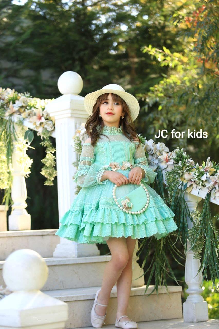 Elegant wer Girl Dress High Neck Lace Bodice with Fluffy Skirt Ball Gown Wedding Party Bridemini Junior BC19432 0909