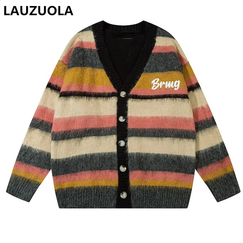 Colorful striped oversized loose cardigan sweater knitted top Y2K 240907