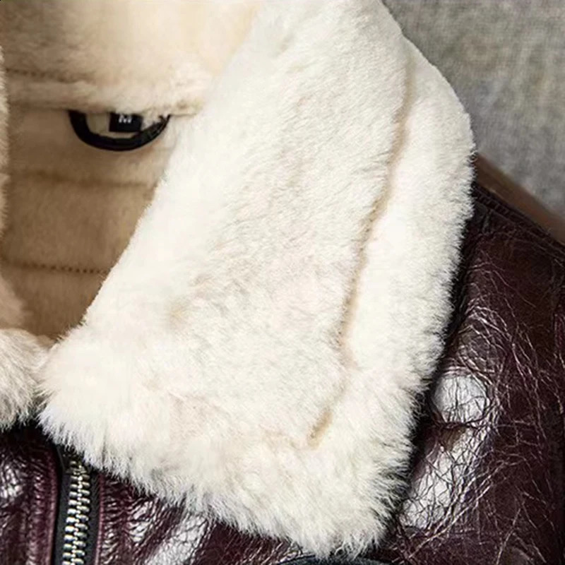 Winter thick Lambskin fur coat mens air force flight suit fashionable classic ultrathin plus size warm jacket 240904