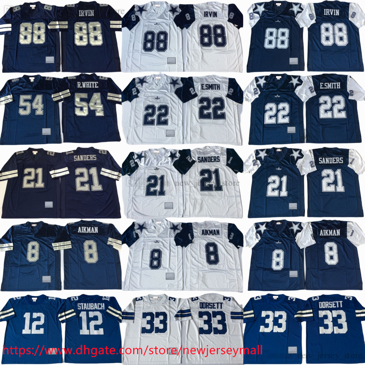 Custom S-6XL 1994 Throwback Football 21 Deion Sanders Jersey Retro Vintage 88 Michael Irvin 8 Troy Aikman 22 Emmitt Smith 33 Tony Dorsett 12 Roger Staubach Breathable