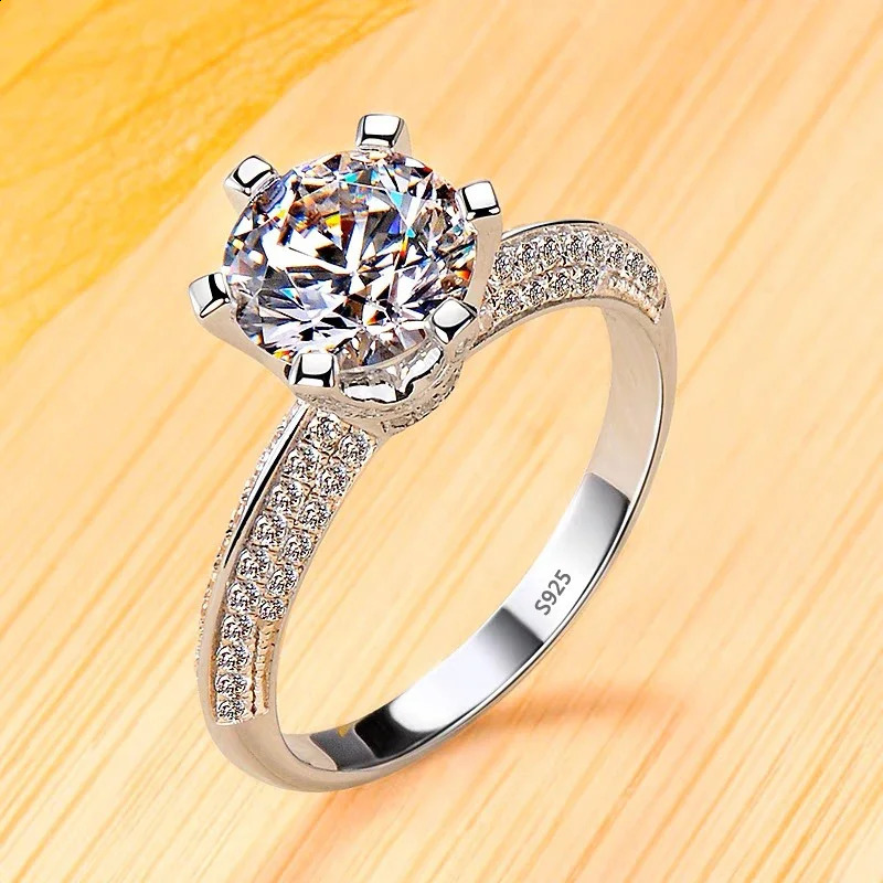 YINHED non fading 18K white gold wedding ring for women 2ct cubic zirconia engagement bride jewelry gift 240909