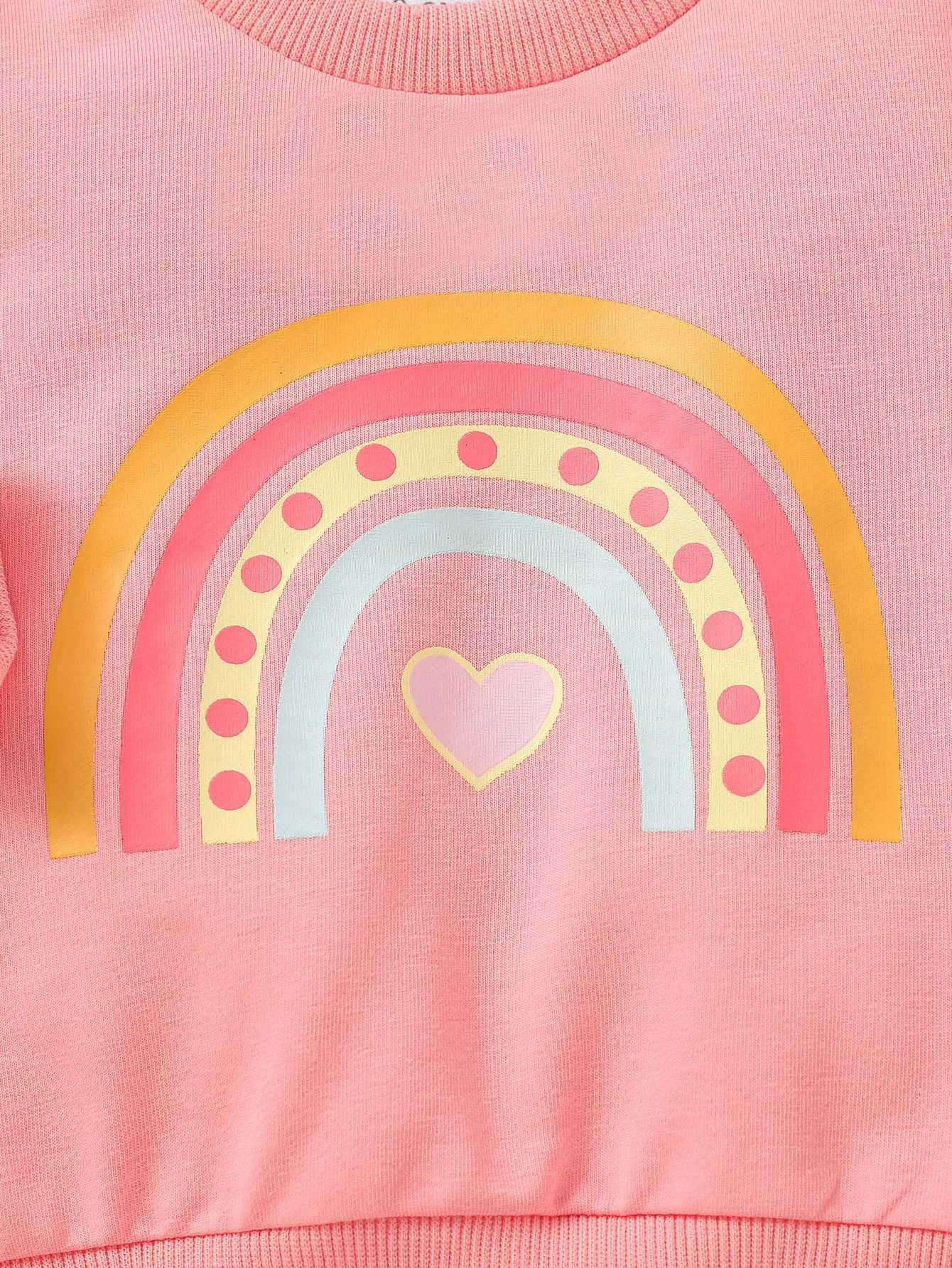 Clothing Sets 2pcs Baby girl autumn casual and cute cartoon rainbow Pink Sweatshirt+ Long Trousers With bow Active Fashion Set H241126